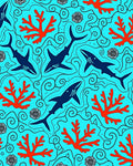 Blue Coral Shark Aquatic Illustration Rug