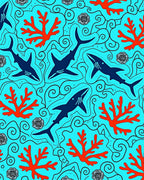 Blue Coral Shark Aquatic Illustration Rug
