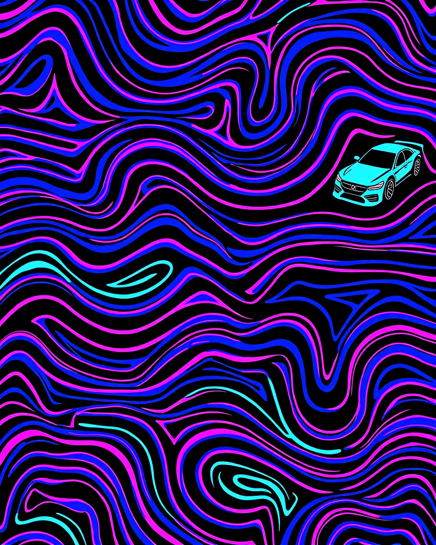 Aqua Car Black Pink Blue Swirls Rug