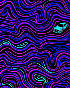 Aqua Car Black Pink Blue Swirls Rug
