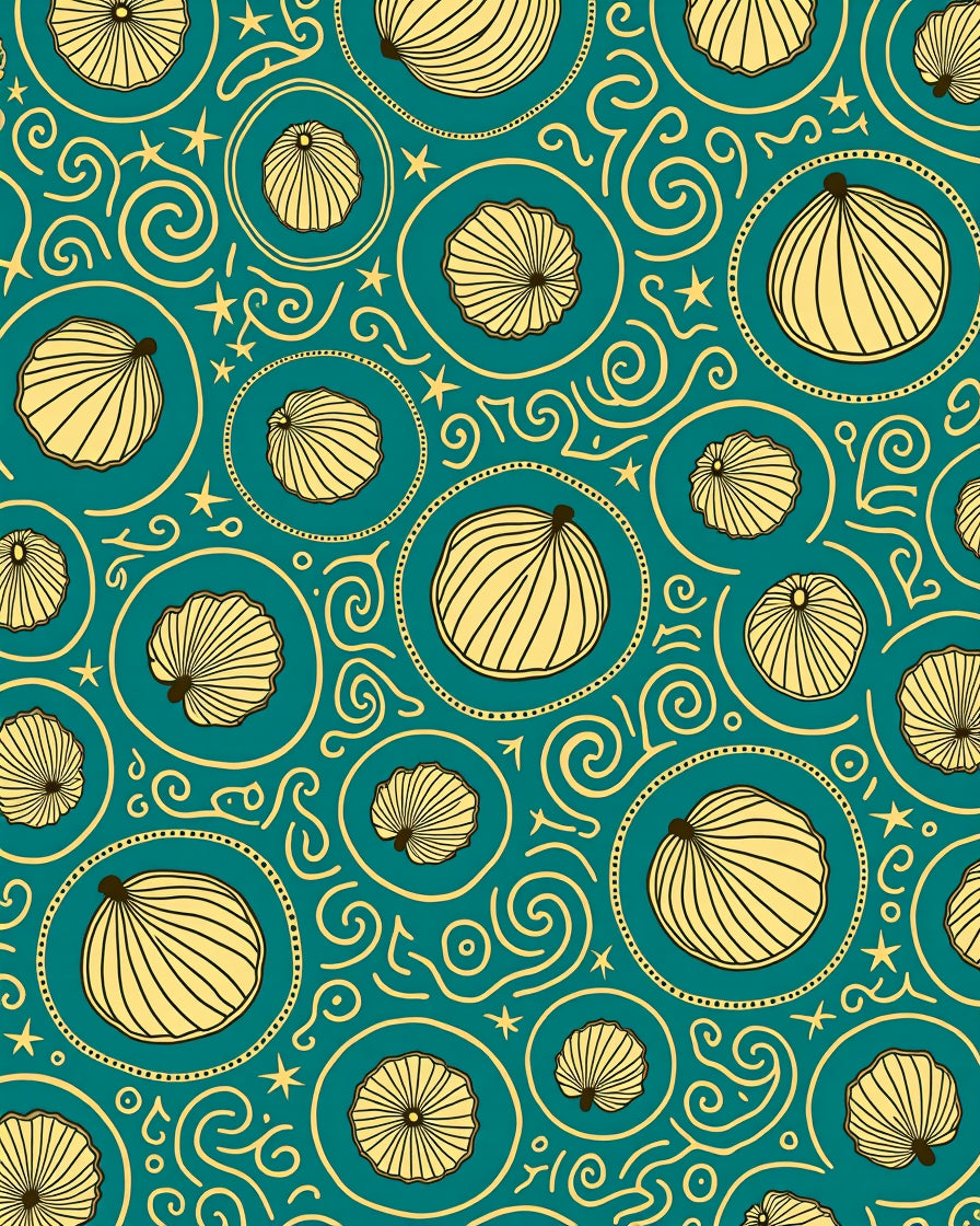 Teal Yellow Fan Medallion Swirl Rug
