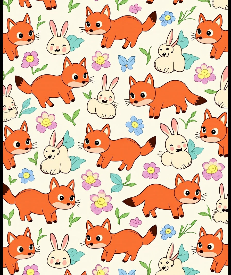 Whimsical Fox and Bunny Garden Scene Rug