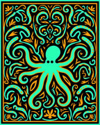 Teal Octopus Aquatic Swirls Rug