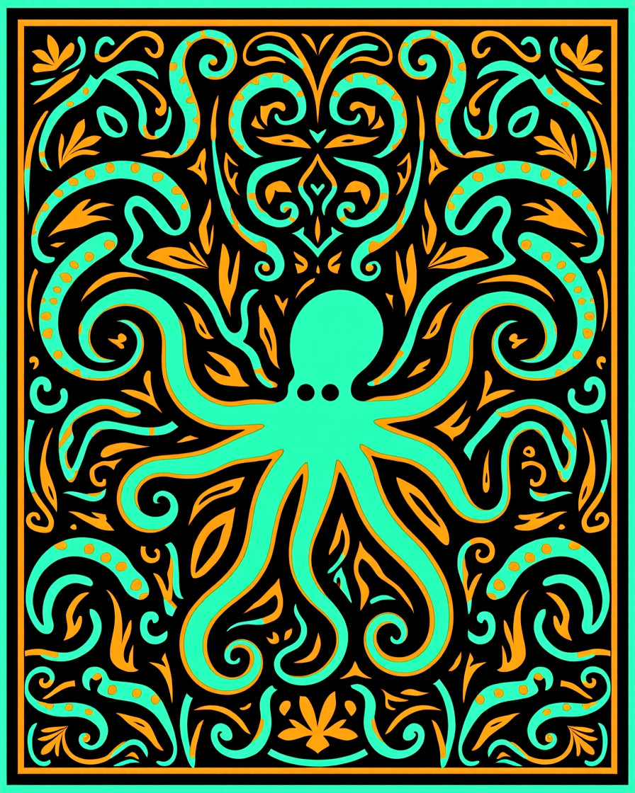 Teal Octopus Aquatic Swirls Rug