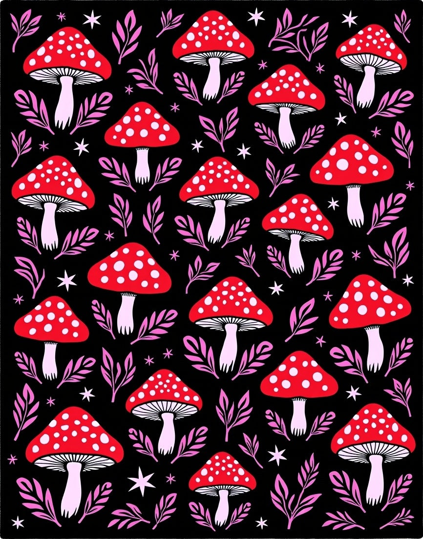 Red White Spotted Mushroom Foliage Rug