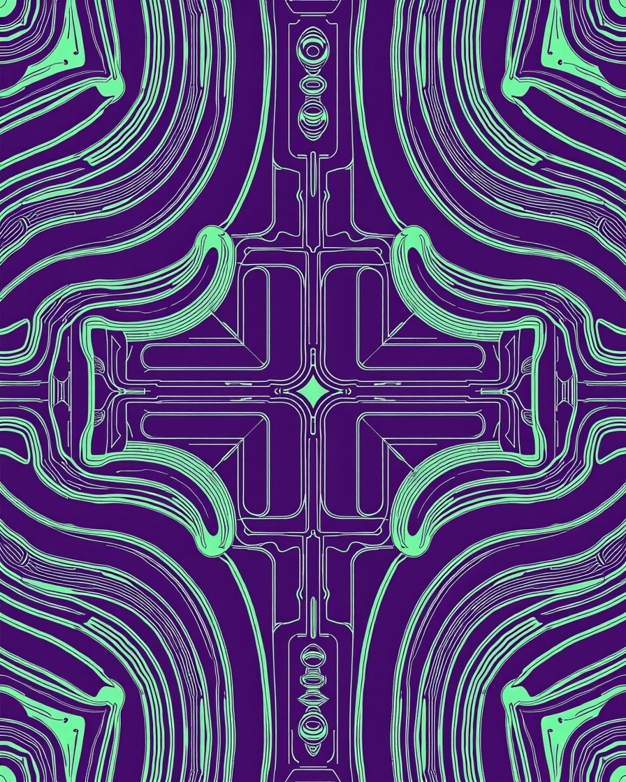 Purple Teal Abstract Interconnected Lines Rug