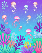 Shimmering Jellyfish And Coral Reef Rug