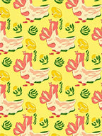 Yellow Pink Rooster Garden Medallion Rug