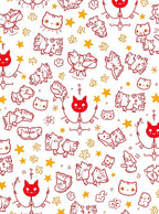 Whimsical Red Cat And Star Collage Rug