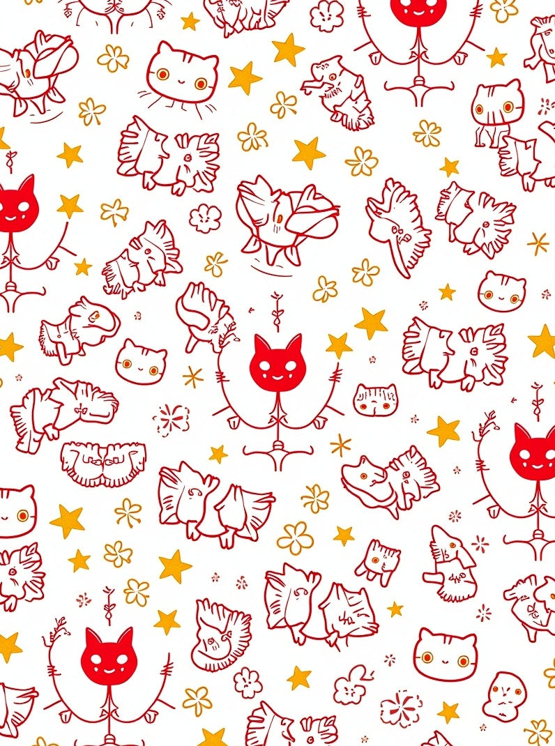 Whimsical Red Cat And Star Collage Rug