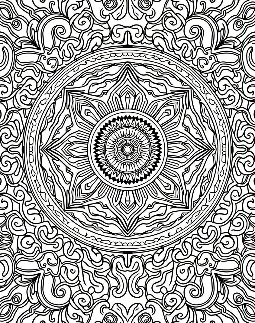 Black White Intricate Mandala Floral Rug