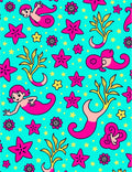 Cute Pink Mermaid Starfish Floral Aqua Rug