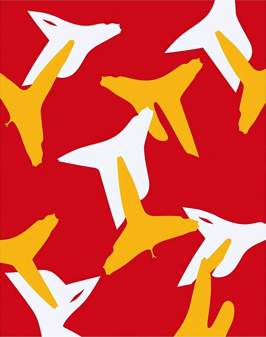 Bold Flying Birds Red White Yellow Rug