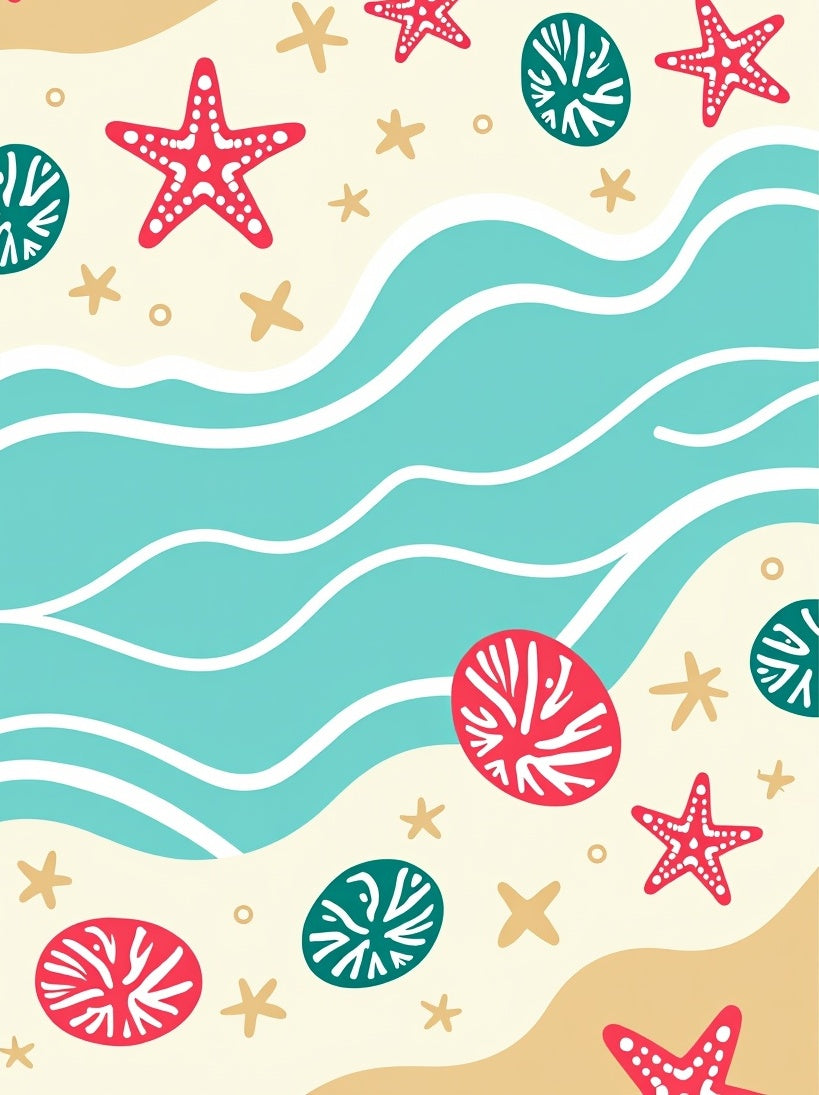Red White Blue Starfish Sea Shells Rug