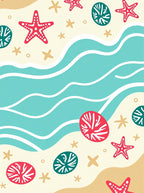 Red White Blue Starfish Sea Shells Rug