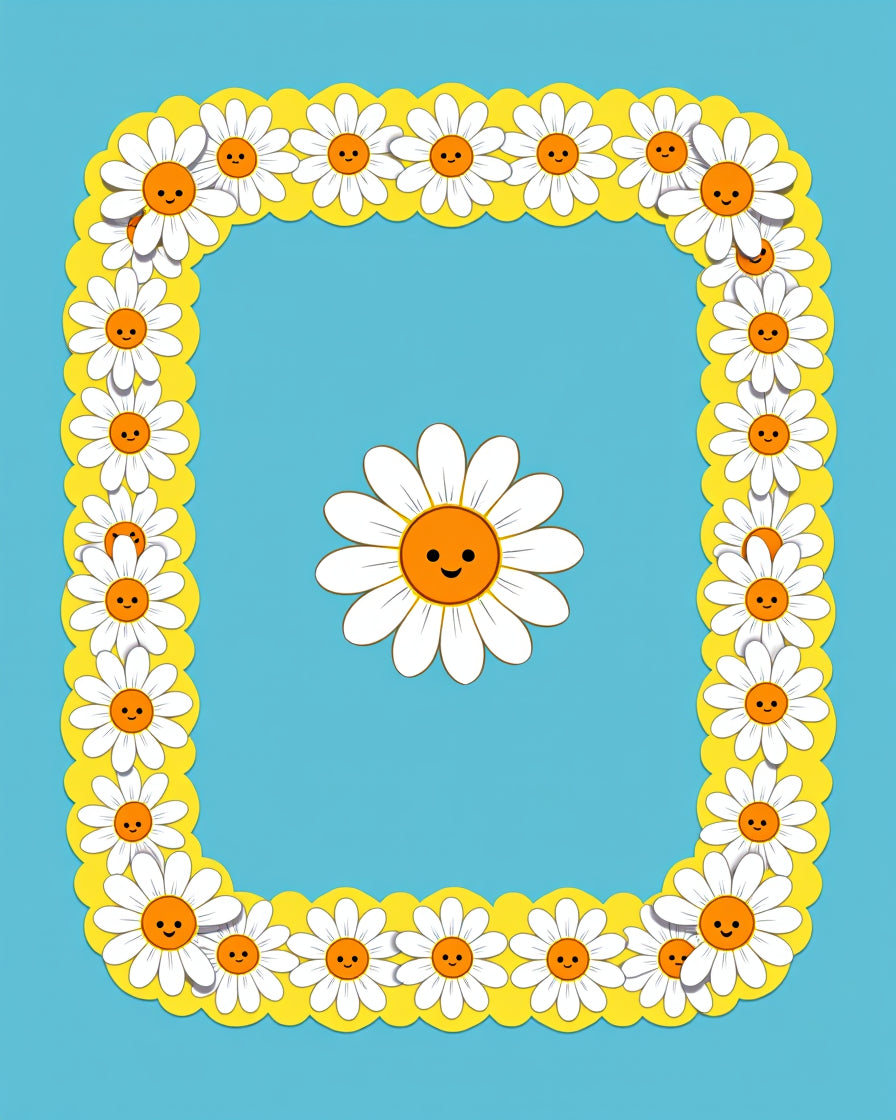 Happy Daisy Border Blue Rug