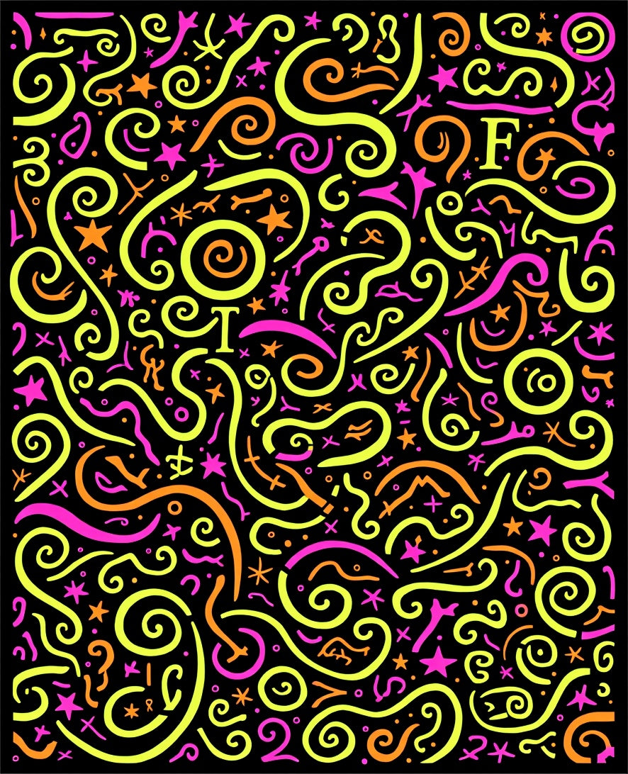 Bright Neon Swirls and Stars Rug