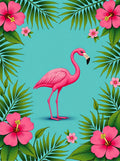 Pink Flamingo Tropical Hibiscus Greenery Rug