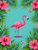 Pink Flamingo Tropical Hibiscus Greenery Rug