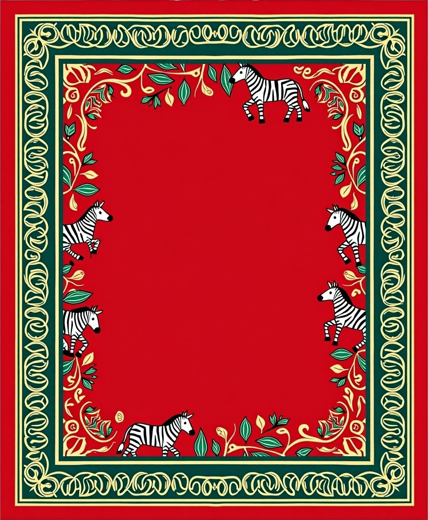 Red Zebra Floral Garden Border Rug