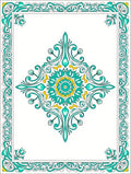 Elegant Teal Yellow Medallion Scroll Border Rug