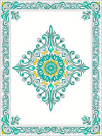 Elegant Teal Yellow Medallion Scroll Border Rug