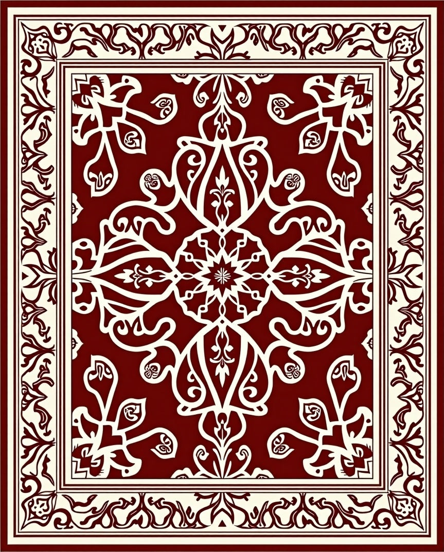 Deep Red Traditional Floral Medallion Rug
