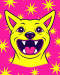 Vibrant Yellow Dog on Pink Starburst Rug