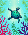 Turquoise Two Headed Turtle Coral Garden Rug
