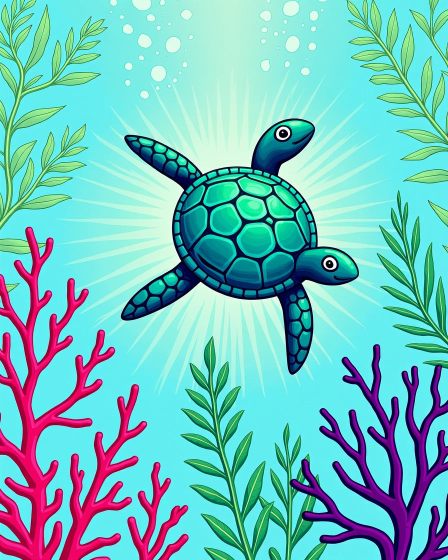 Turquoise Two Headed Turtle Coral Garden Rug