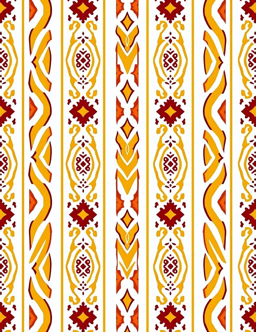 Crimson Yellow Vertical Ikat Stripes Rug