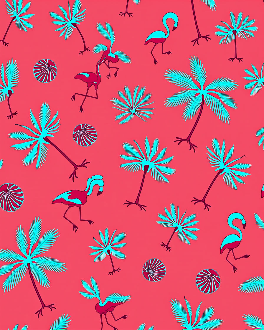 Tropical Flamingo Palm Tree Coral Rug
