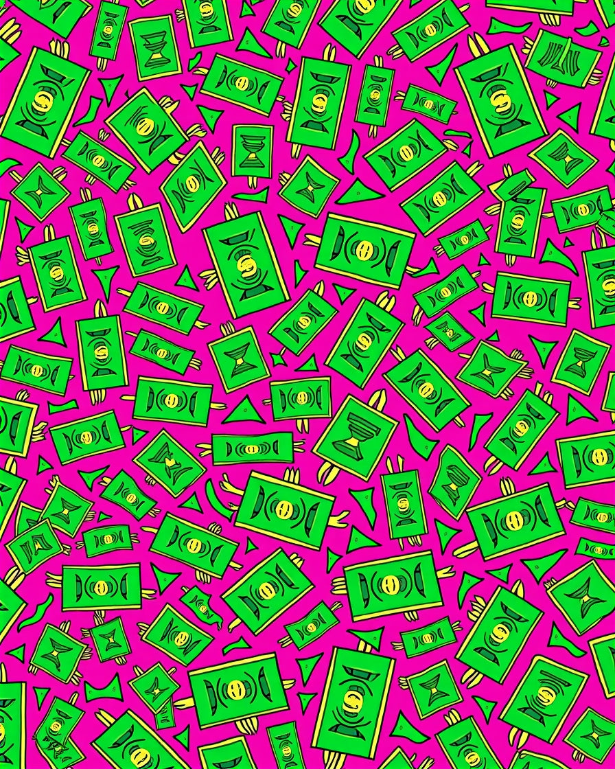 Vibrant Green Money Bills Fuchsia Field Rug