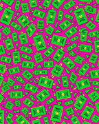 Vibrant Green Money Bills Fuchsia Field Rug
