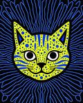 Vibrant Yellow Blue Dot Cat Rug