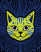Vibrant Yellow Blue Dot Cat Rug