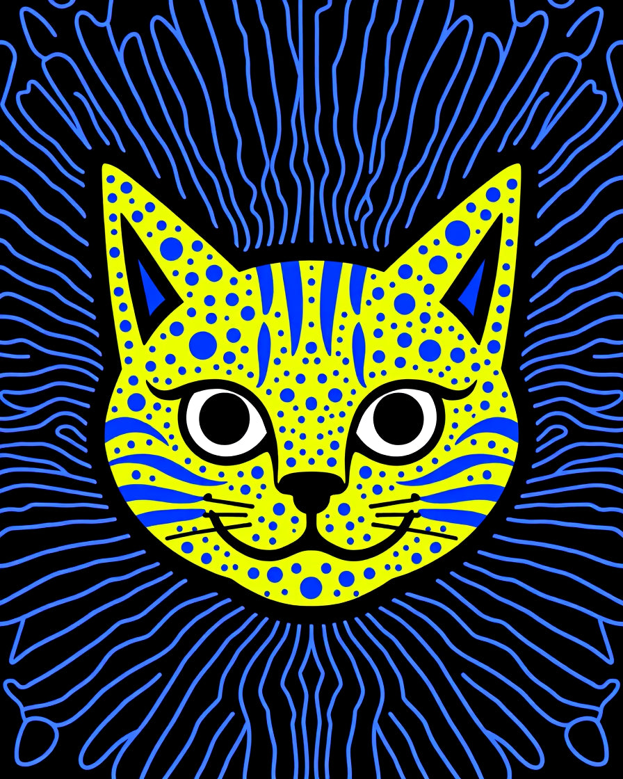 Vibrant Yellow Blue Dot Cat Rug