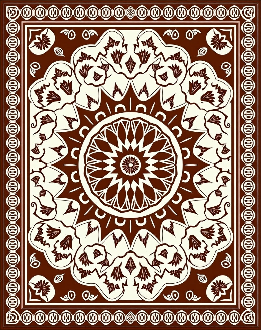 Rich Brown Floral Medallion Mandala Rug