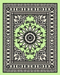 Light Green Black Medallion Floral Border Rug