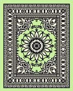 Light Green Black Medallion Floral Border Rug