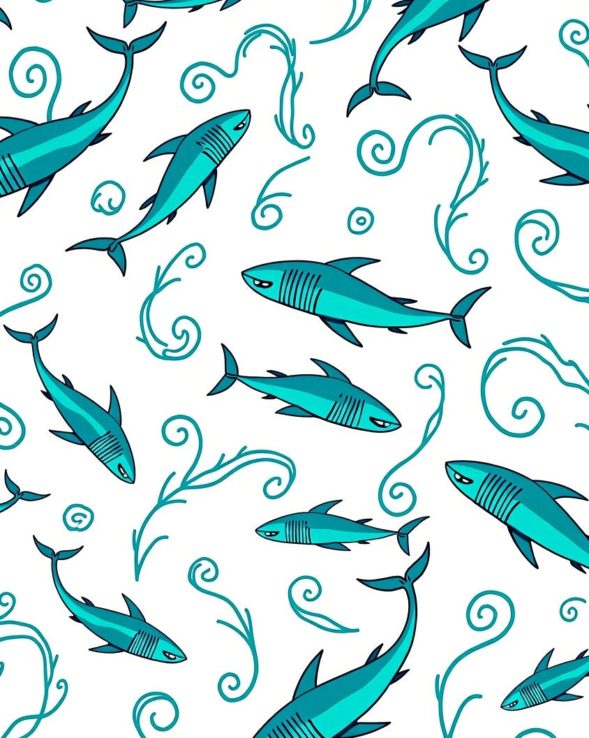 Aqua Shark Swirl Aquatic Scene Rug