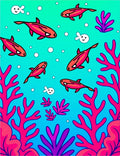 Coral reef fish with bubbly aquatic scene Rug