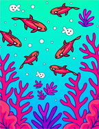 Coral reef fish with bubbly aquatic scene Rug