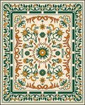 Cream Orange Green Floral Medallion Rug