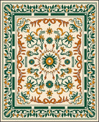 Cream Orange Green Floral Medallion Rug