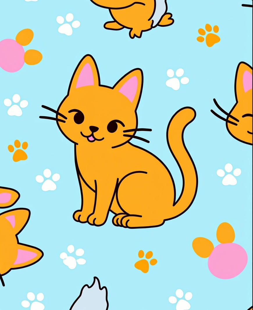 Cute Orange Cat Paw Print Repeat Rug