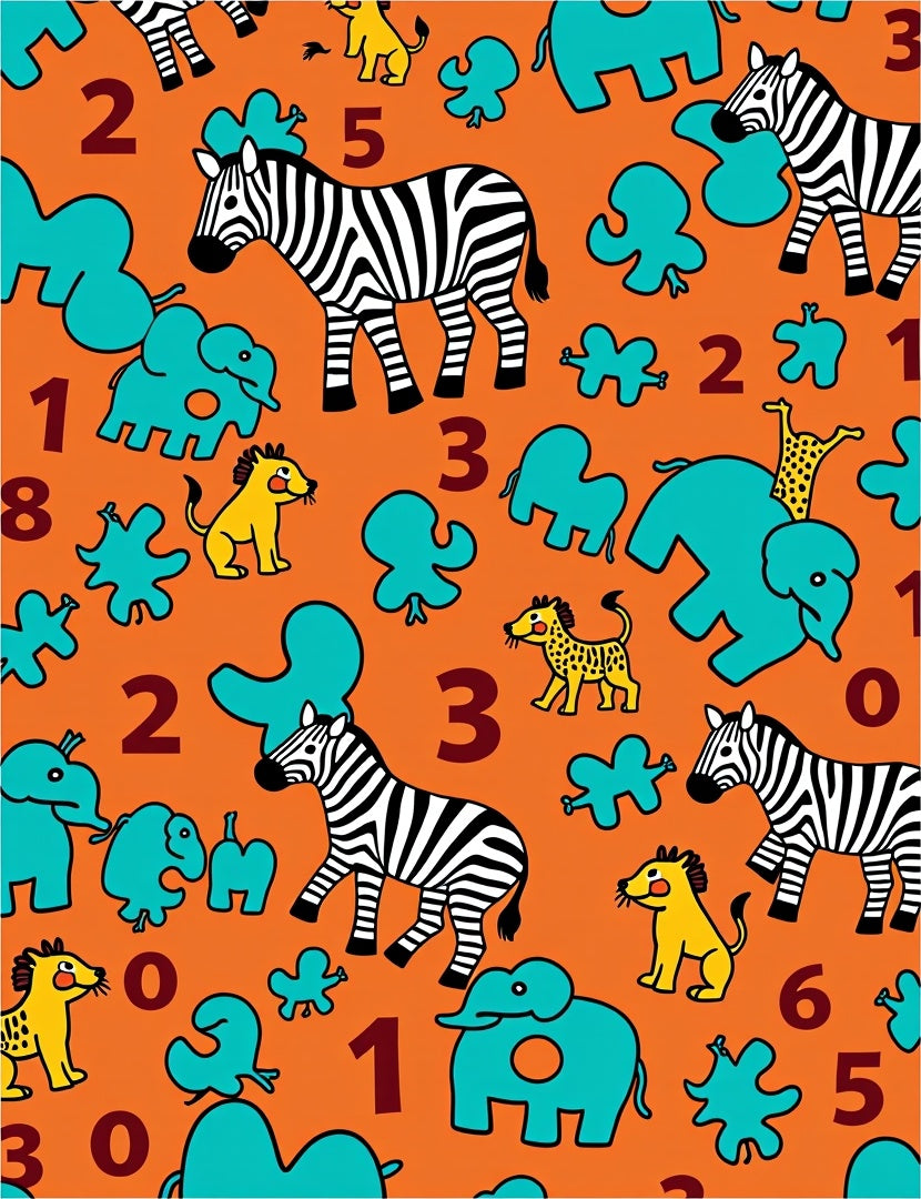 Fun Safari Animals and Numbers Orange Rug