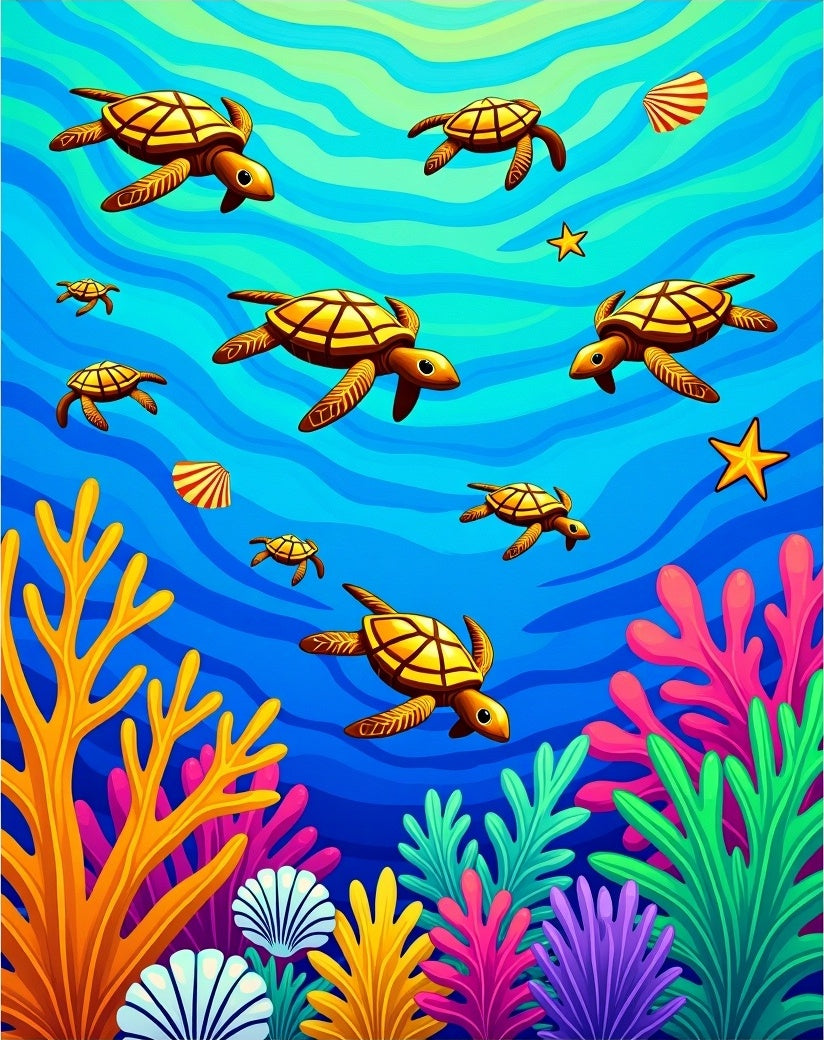 Vibrant Sea Turtle Coral Reef Wonderland Rug