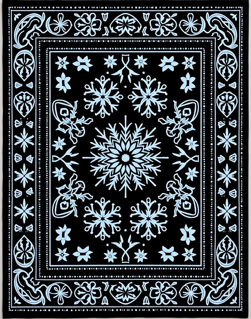Winter Snowflake Medallion Black Rug