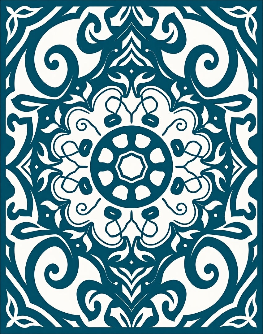 Deep Teal Scrollwork Medallion Rug